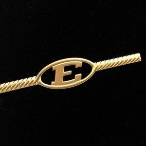 Vintage Tie Bar Clip Initial Letter E Signed Swank Gold Tone Long